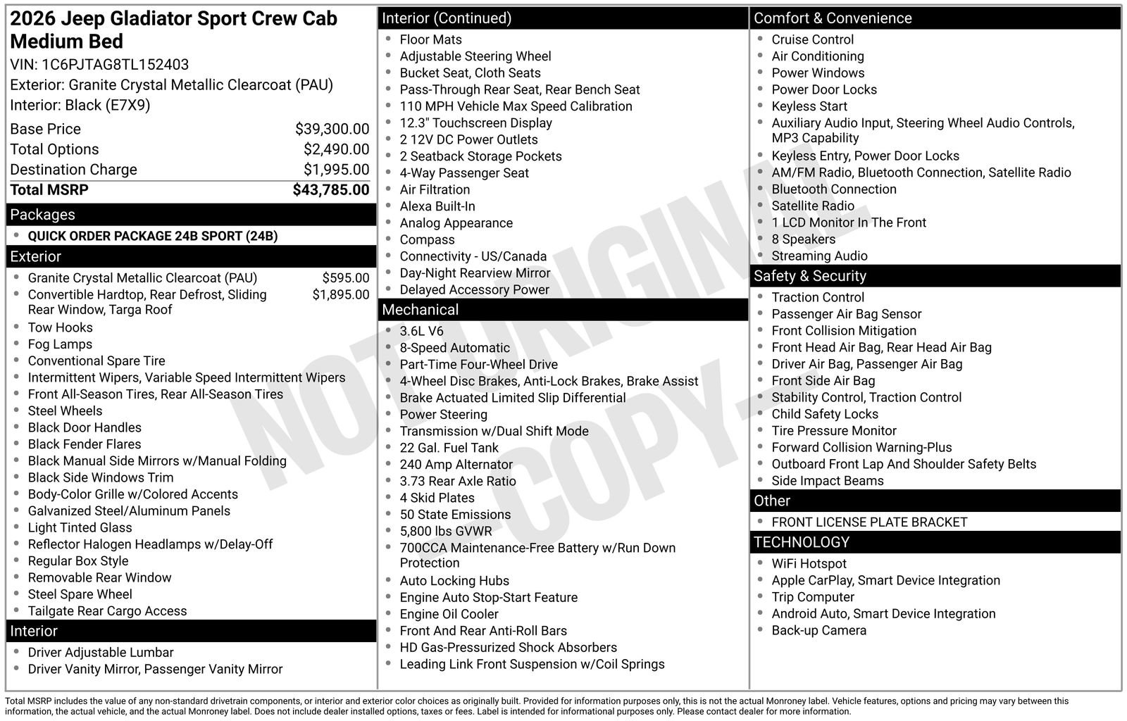 New 2026 Jeep Gladiator Sport AWD/4WD image 24