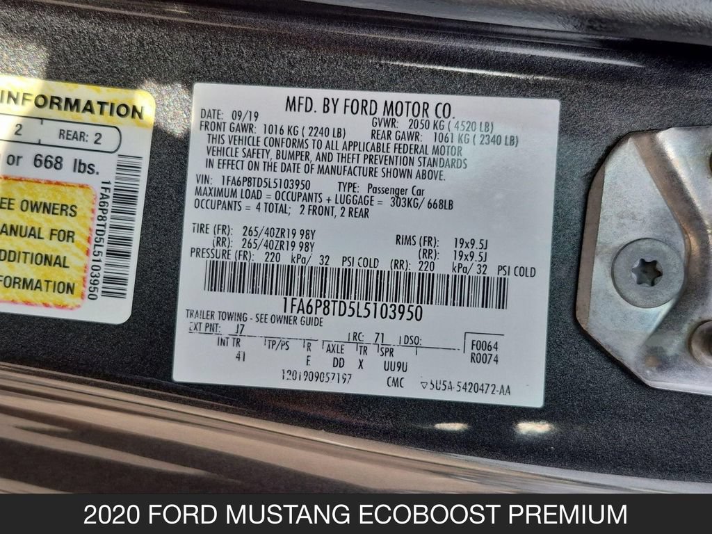 Used 2020 Ford Mustang Premium w/ 2.3L High Performance Package RWD image 24