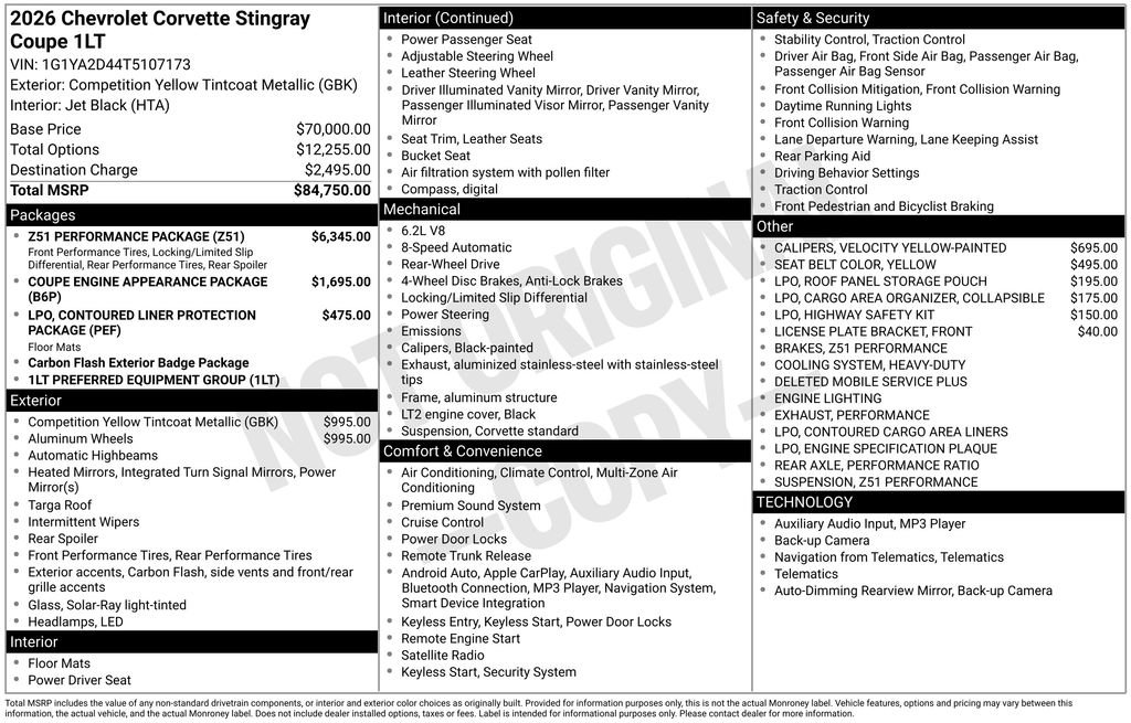 Used 2026 Chevrolet Corvette Stingray Coupe w/ Z51 Performance Package RWD image 34