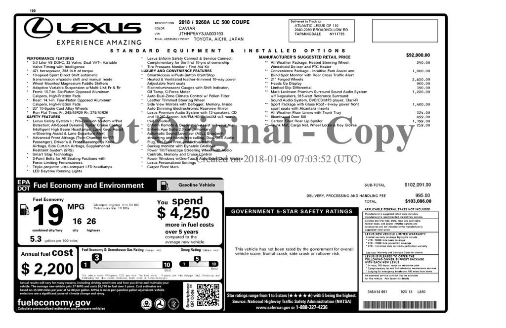 Used 2018 Lexus LC 500 Coupe w/ Sport Package RWD image 2