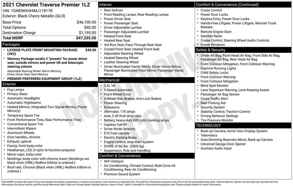 Used 2021 Chevrolet Traverse Premier FWD image 2