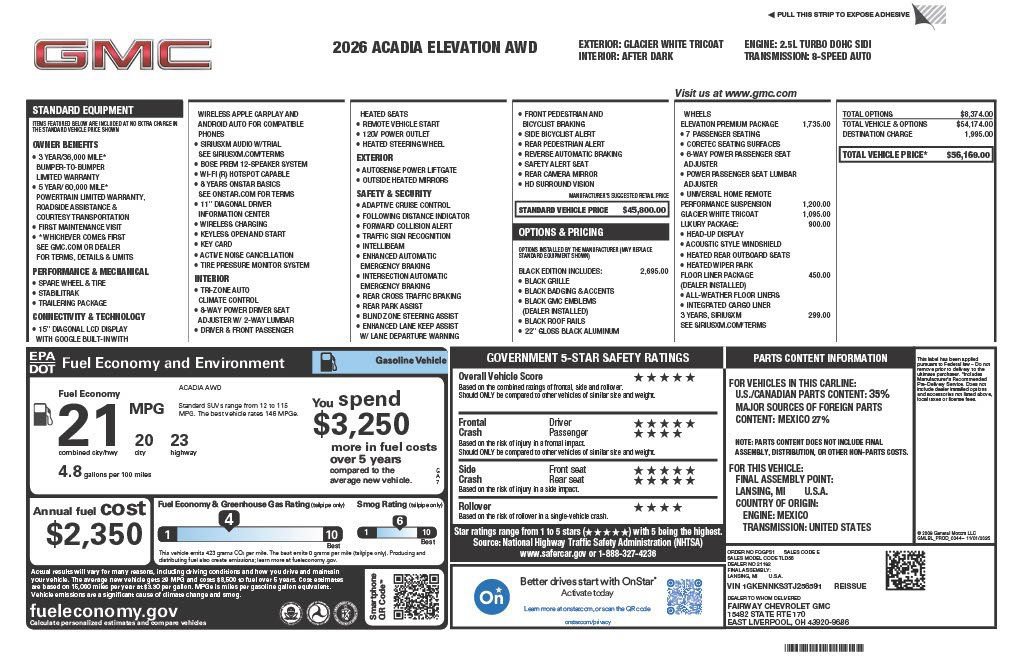 New 2026 GMC Acadia Elevation w/ Black Edition AWD/4WD image 4