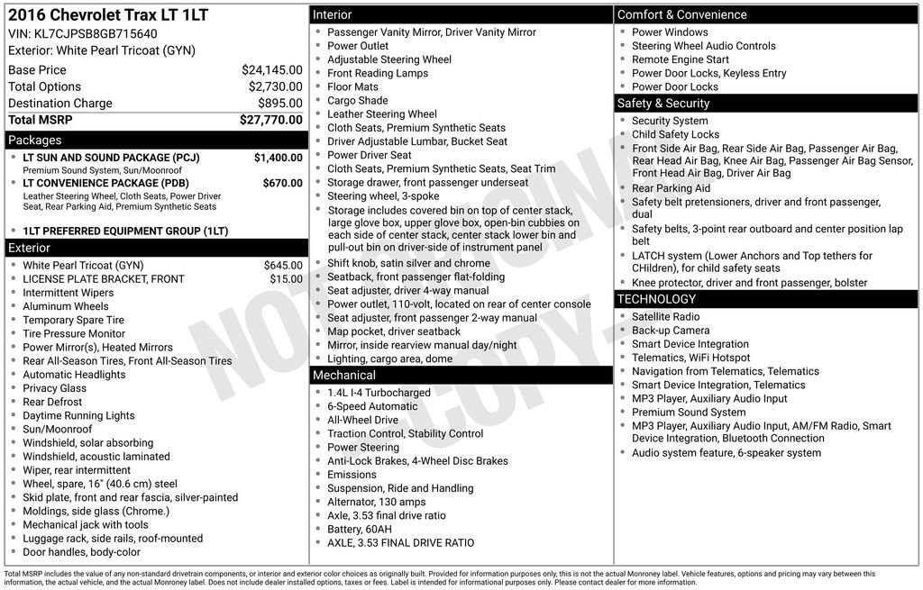 Used 2016 Chevrolet Trax LT w/ LT Sun and Sound Package AWD/4WD image 7