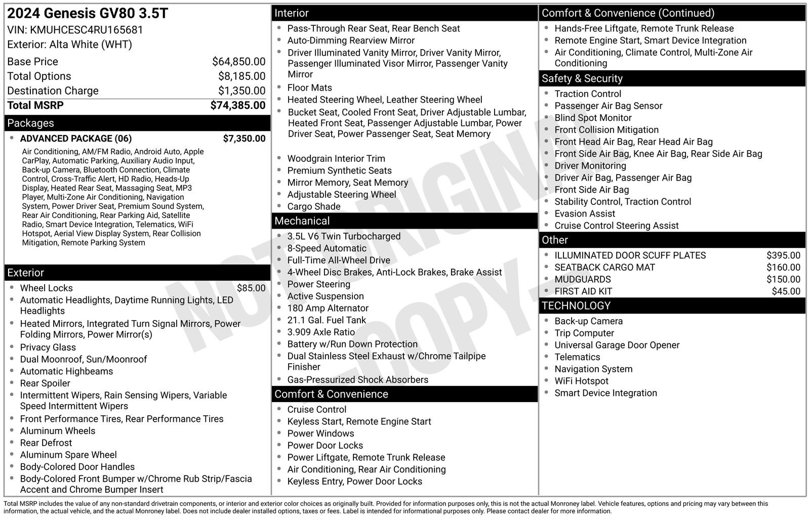 Used 2024 Genesis GV80 3.5T w/ Advanced Package image 54