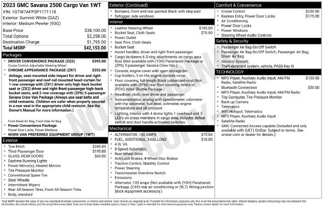 Used 2023 GMC Savana 2500 w/ Driver Convenience Package RWD image 4
