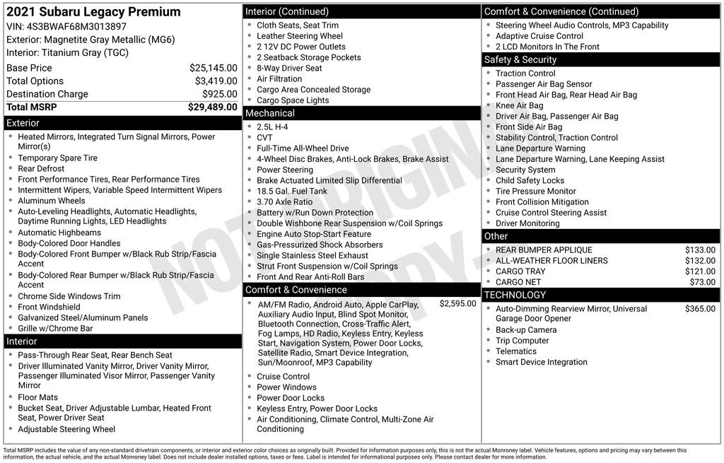 Certified 2021 Subaru Legacy Premium AWD/4WD image 24