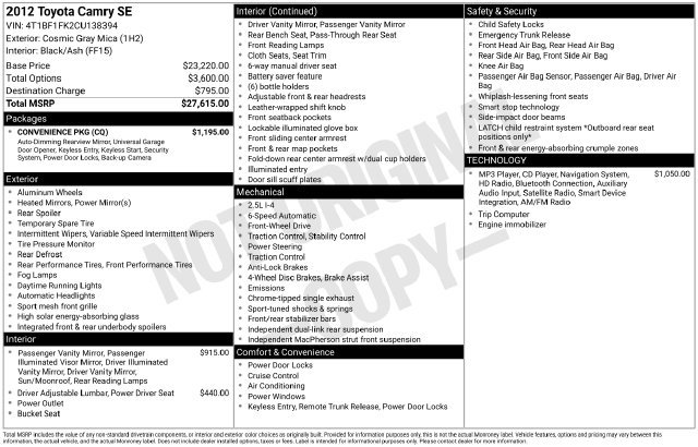 Used 2012 Toyota Camry SE w/ Convenience Pkg FWD image 7