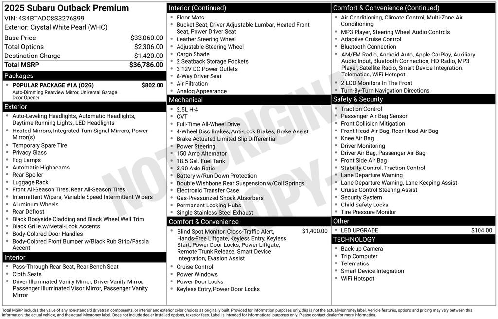 Certified 2025 Subaru Outback Premium w/ Popular Package #1A image 39