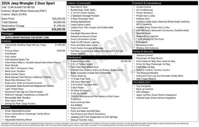 New 2026 Jeep Wrangler Sport AWD/4WD image 31