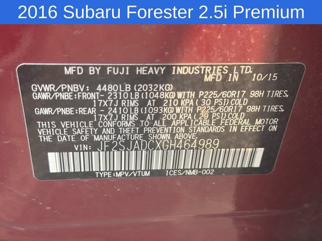 Used 2016 Subaru Forester 2.5i Premium w/ All-Weather Package AWD/4WD image 23