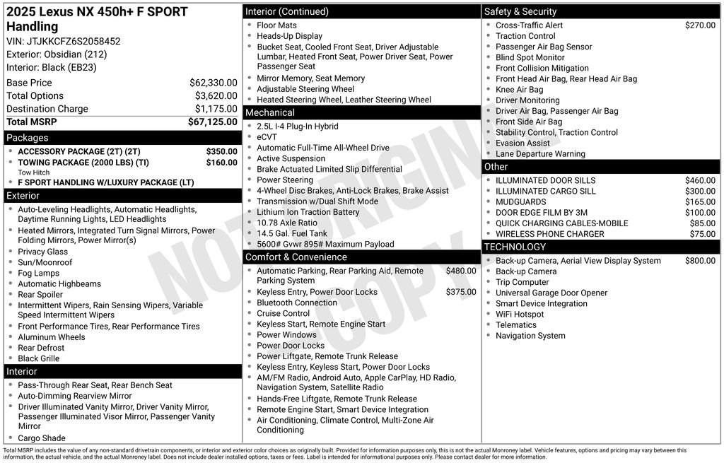 Used 2025 Lexus NX 450h+ F Sport w/ Accessory Package (2T) image 39