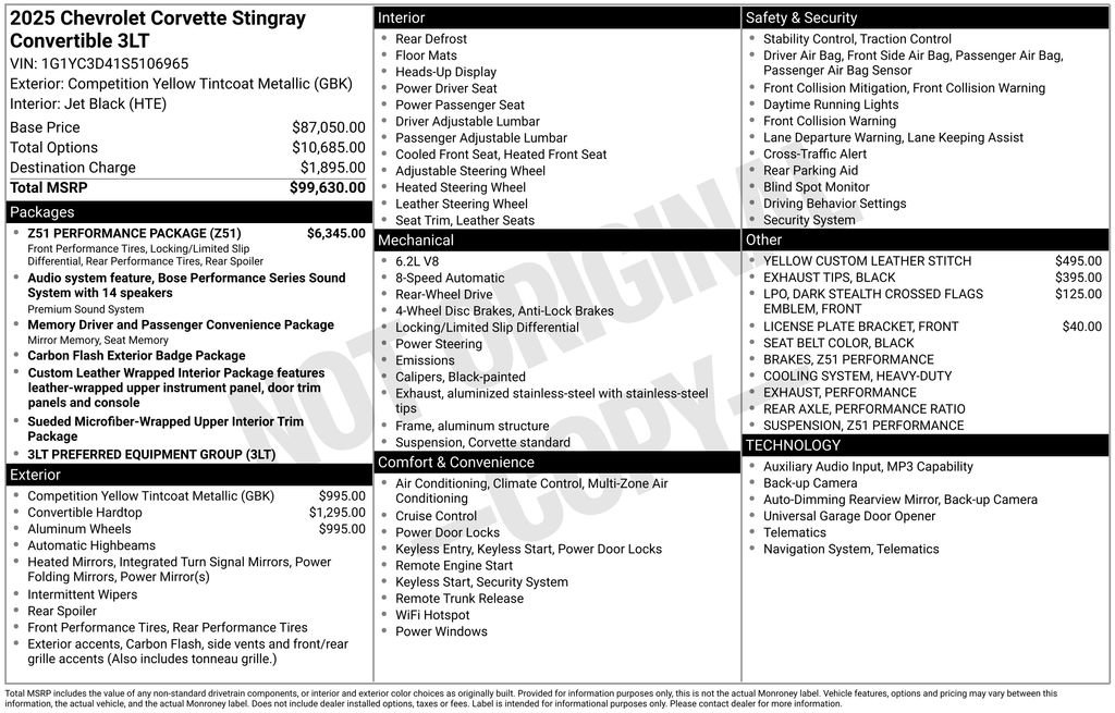 Used 2025 Chevrolet Corvette Stingray Premium Conv w/ Z51 Performance Package RWD image 7