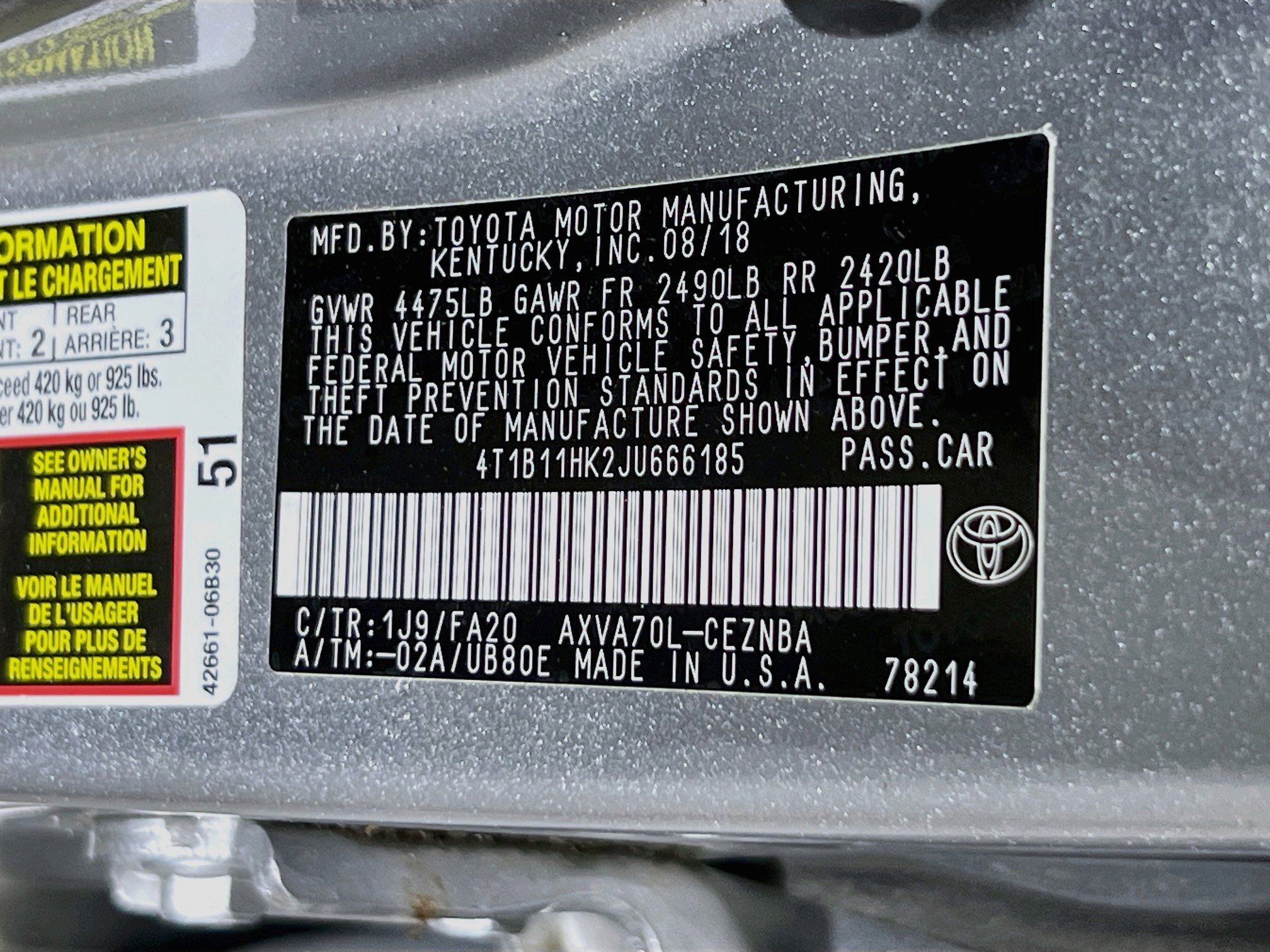 Used 2018 Toyota Camry LE w/ Protection Package (Q2) FWD image 29