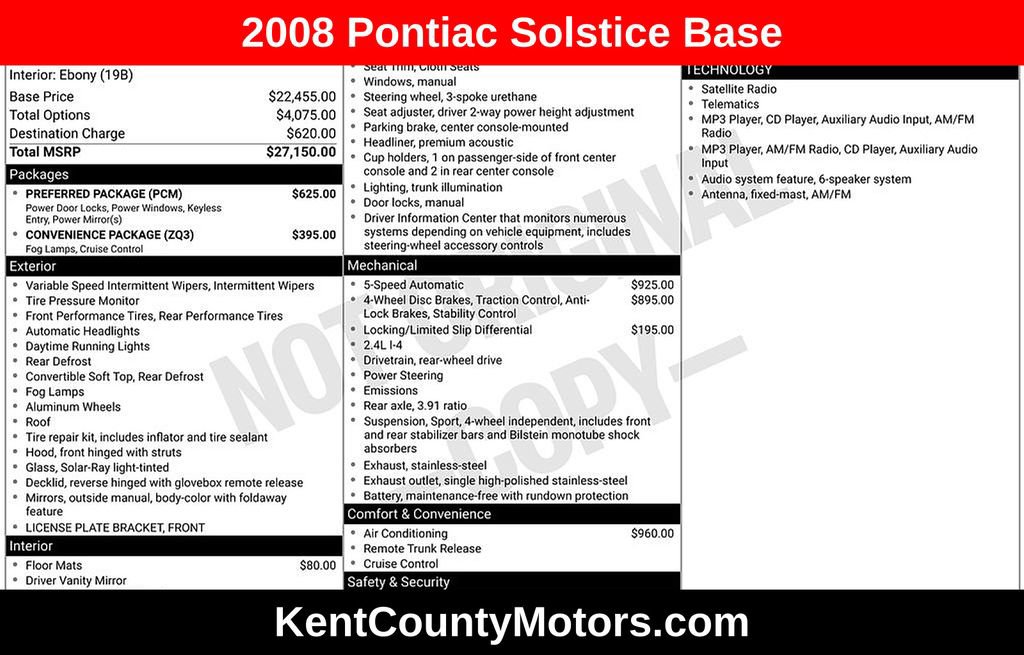 Used 2008 Pontiac Solstice Convertible w/ Preferred Package
