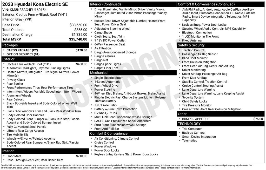 Used 2023 Hyundai Kona SE w/ Cargo Package FWD image 56