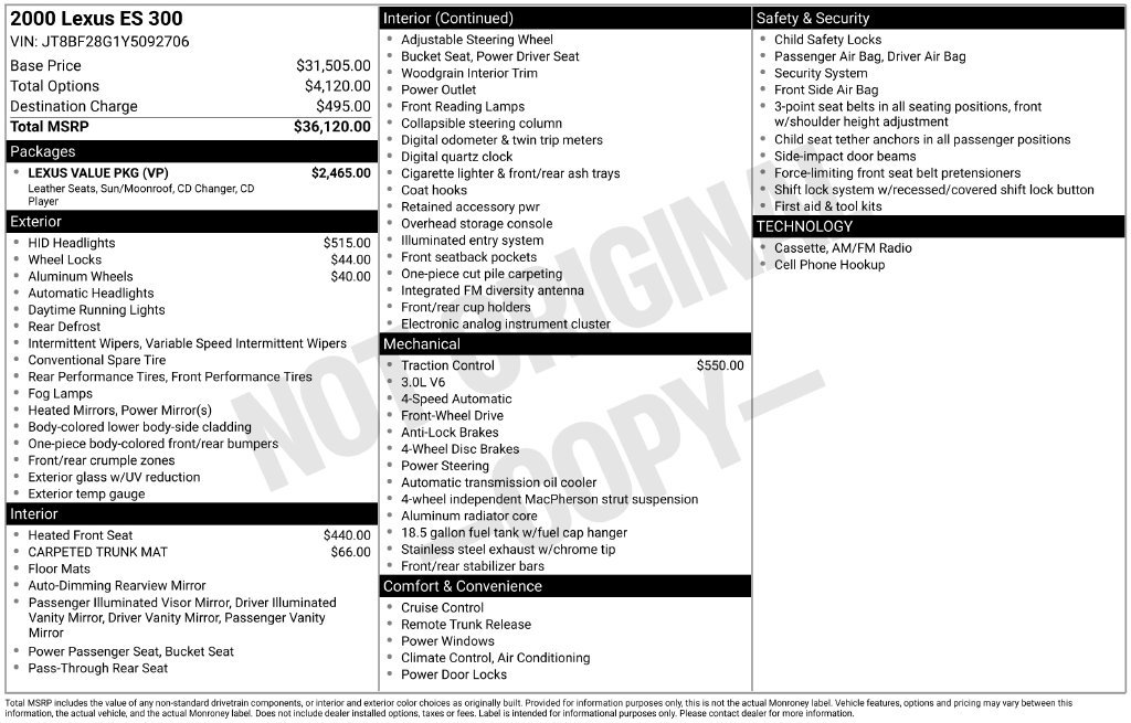 Used 2000 Lexus ES 330 w/ Lexus Value Pkg FWD image 6