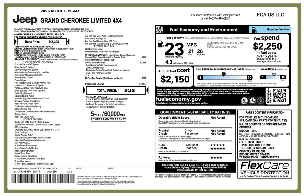 New 2026 Jeep Grand Cherokee Limited w/ Limited Altitude Package AWD/4WD image 2