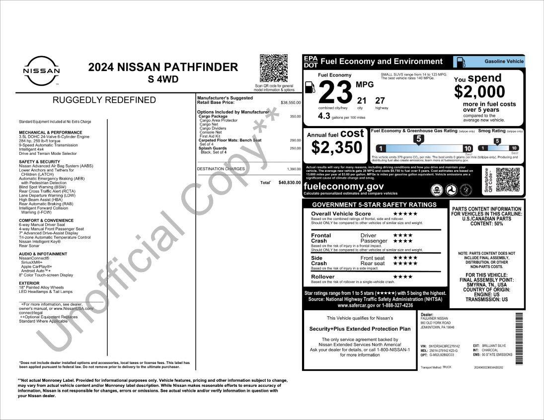 Used 2024 Nissan Pathfinder S w/ Cargo Package AWD/4WD image 3
