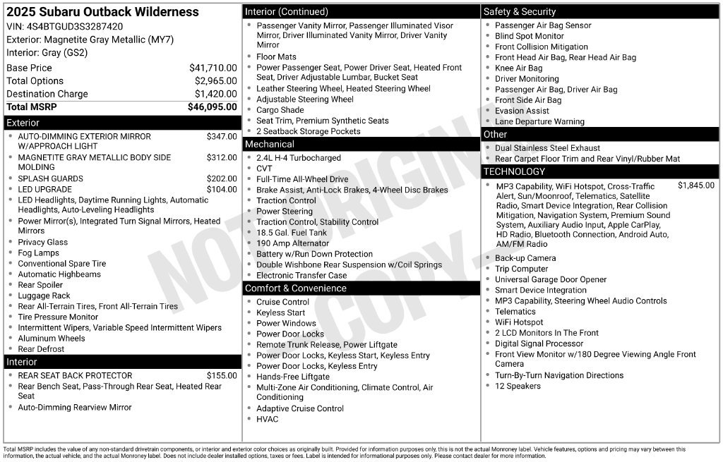 Certified 2025 Subaru Outback Wilderness AWD/4WD image 10