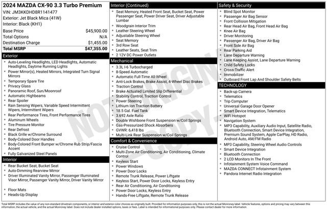 Used 2024 MAZDA CX-90 3.3 Turbo w/ Premium Package AWD/4WD image 50