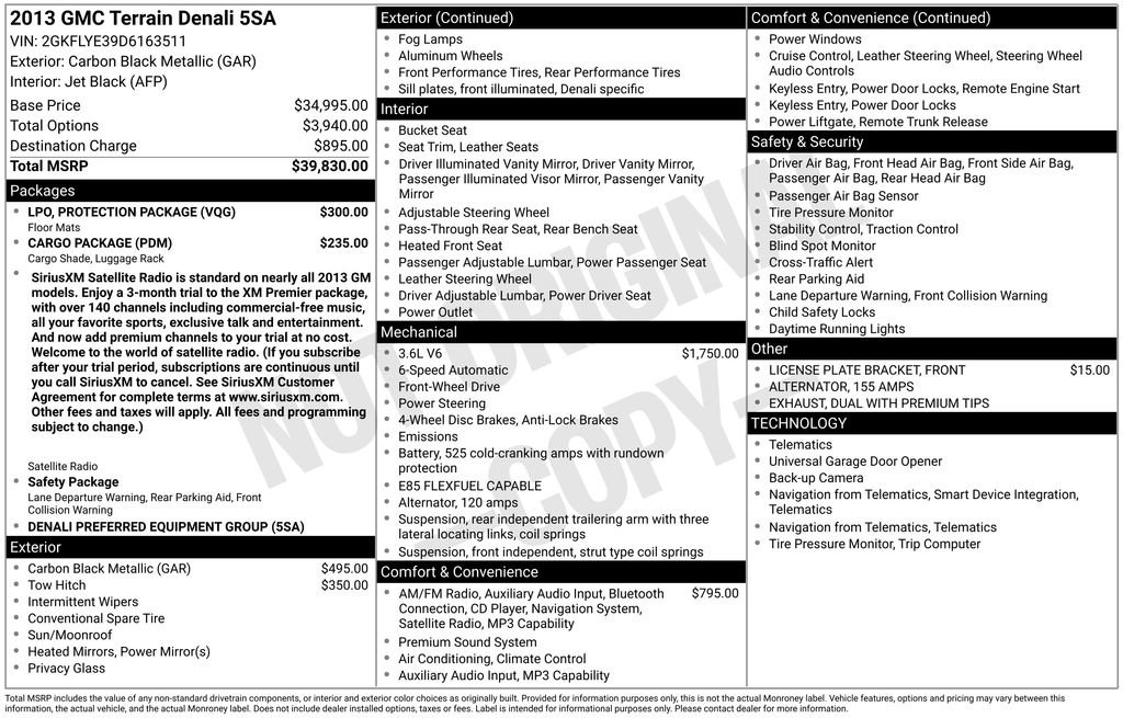 Used 2013 GMC Terrain Denali w/ LPO, Protection Package image 3