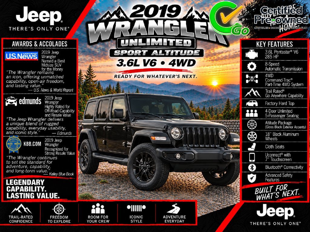 Certified 2019 Jeep Wrangler Unlimited Sport AWD/4WD image 2