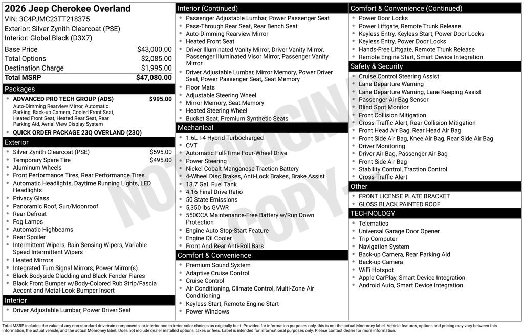 New 2026 Jeep Cherokee Overland w/ Advanced Pro Tech Group image 5