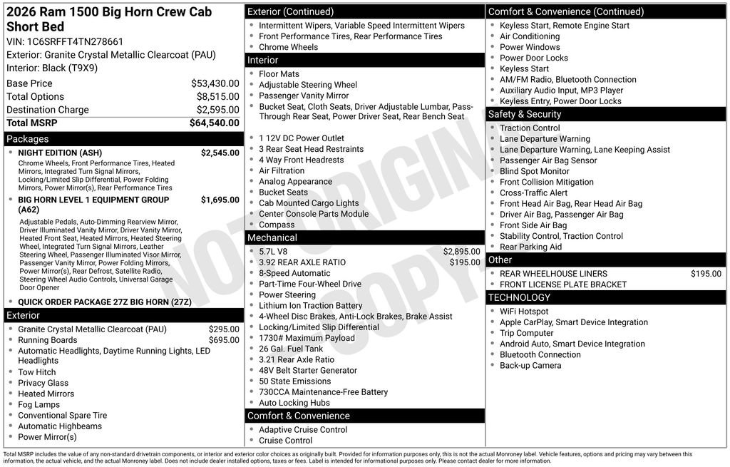 New 2026 RAM 1500 Big Horn w/ Night Edition AWD/4WD image 3