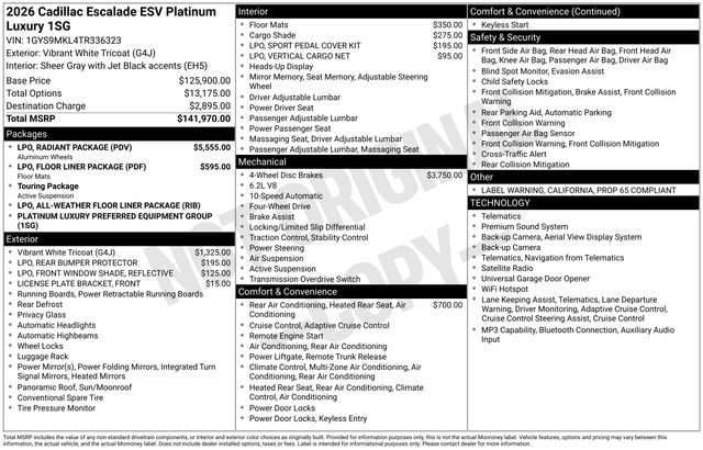 New 2026 Cadillac Escalade ESV Platinum Luxury w/ LPO, Radiant Package AWD/4WD image 31