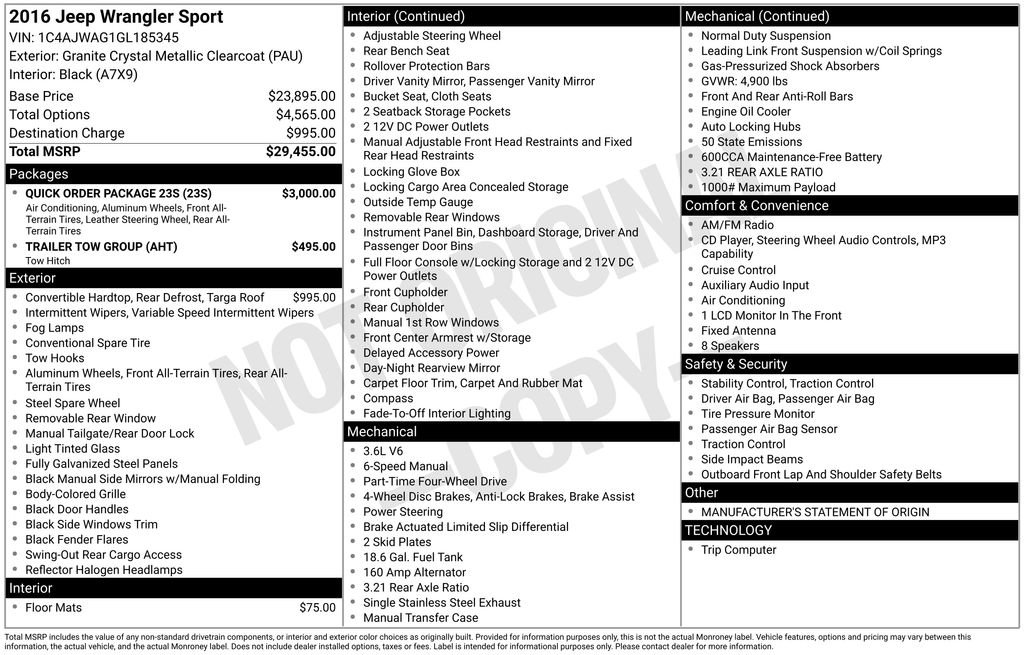 Used 2016 Jeep Wrangler Sport w/ Quick Order Package 23S image 45