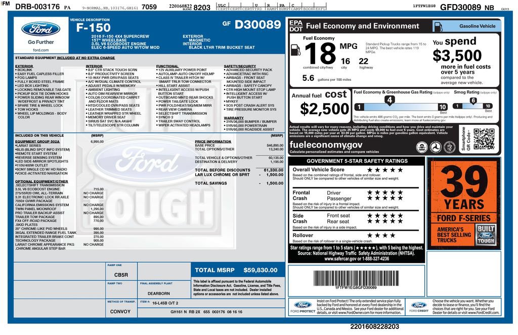 Used 2016 Ford F150 Lariat w/ Equipment Group 502A Luxury AWD/4WD image 16