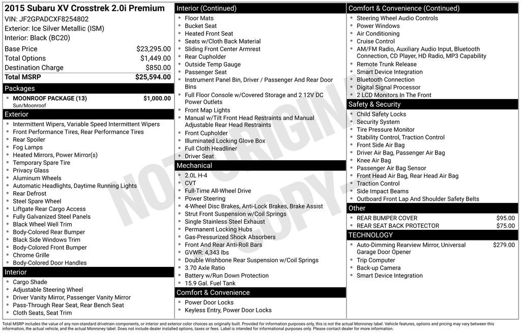 Used 2015 Subaru Crosstrek 2.0i Premium w/ Moonroof Package image 38