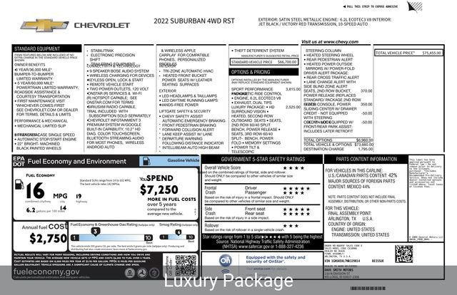 Certified 2022 Chevrolet Suburban RST w/ Sport Performance Package AWD/4WD image 5