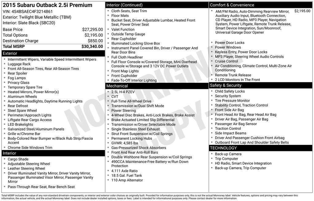Used 2015 Subaru Outback 2.5i Premium image 6