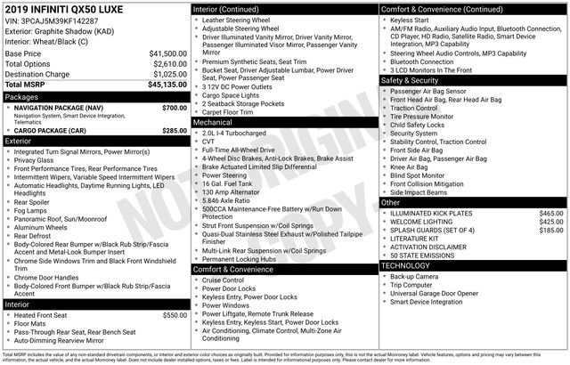 Used 2019 INFINITI QX50 Luxe w/ Navigation Package image 45