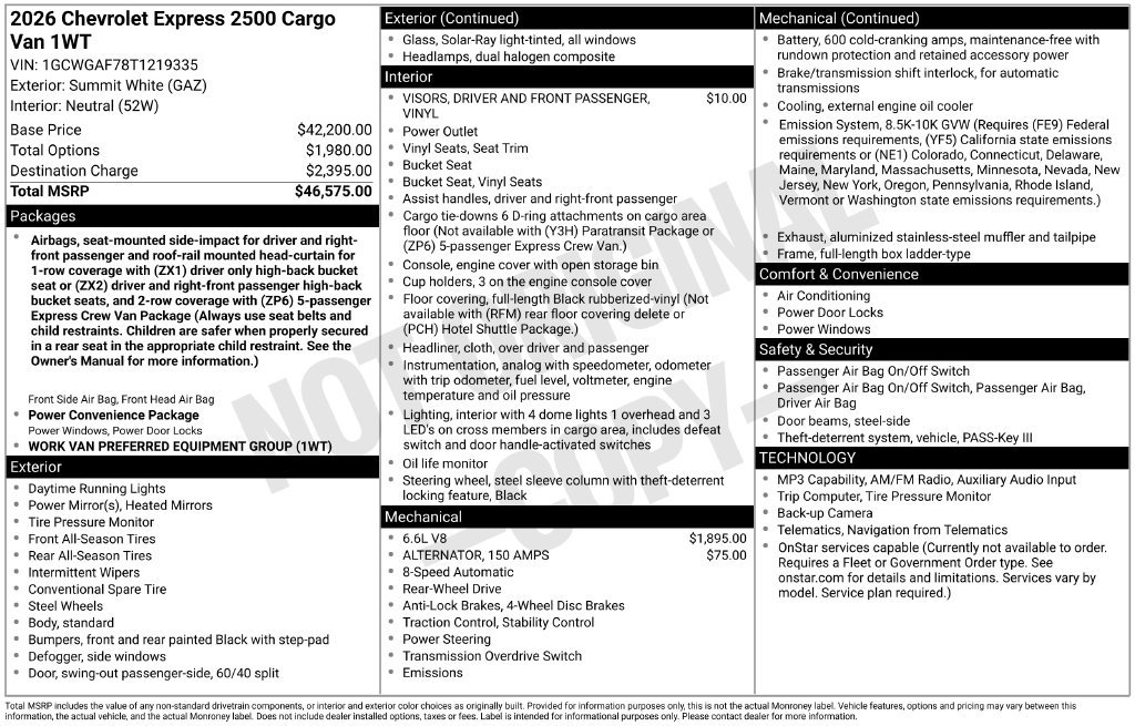 New 2026 Chevrolet Express 2500 RWD image 4