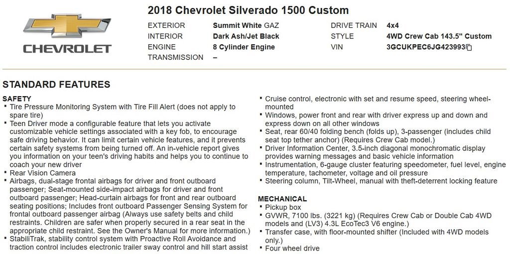 Used 2018 Chevrolet Silverado 1500 Custom w/ Custom Value Package AWD/4WD image 17
