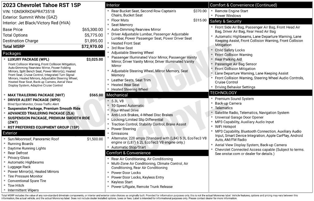 Used 2023 Chevrolet Tahoe RST w/ Luxury Package AWD/4WD image 4