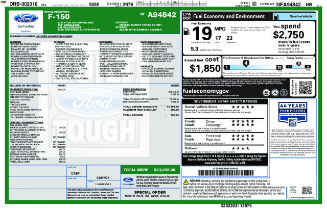 Certified 2022 Ford F150 Platinum w/ Equipment Group 701A High AWD/4WD image 36