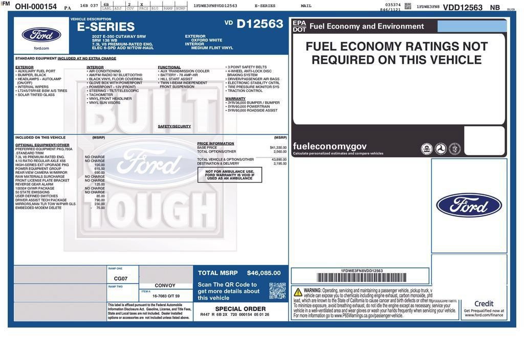 New 2027 Ford E-350 and Econoline 350 Super Duty w/ Driver's Safety Package RWD image 16