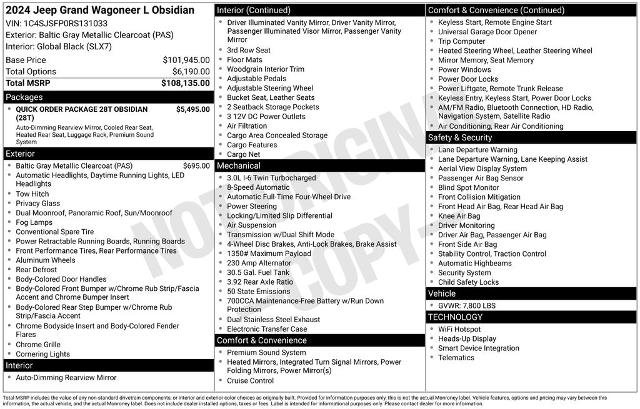 Used 2024 Jeep Grand Wagoneer L Series II w/ Quick Order Packagew 28T image 3