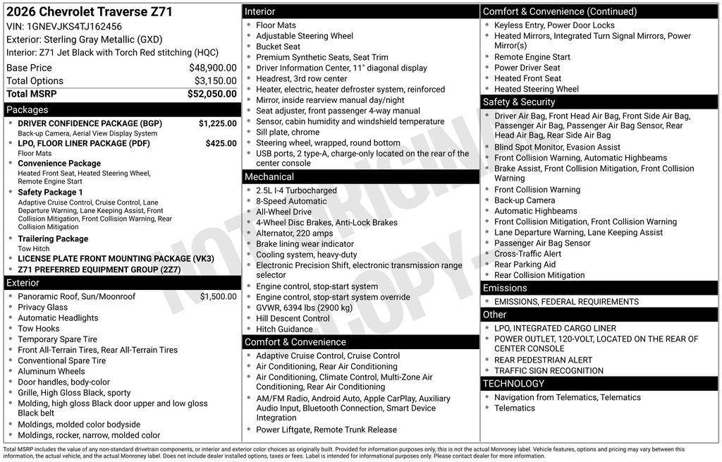 New 2026 Chevrolet Traverse Z71 w/ Driver Confidence Package image 2