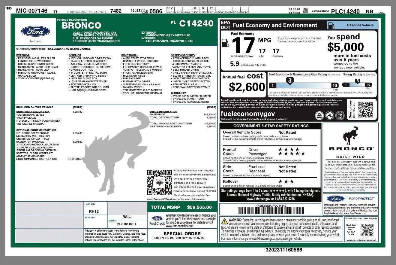 Used 2023 Ford Bronco Outer Banks w/ Sasquatch Package image 49