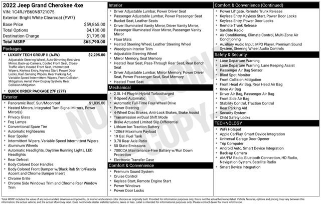 Used 2022 Jeep Grand Cherokee Limited 4xe w/ Luxury Tech Group II image 33