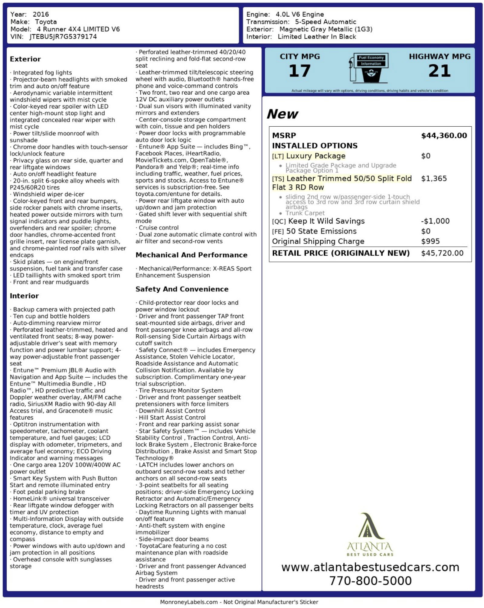 Used 2016 Toyota 4Runner Limited AWD/4WD image 53