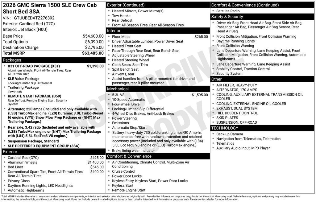 New 2026 GMC Sierra 1500 SLE w/ X31 Off-Road Package image 5