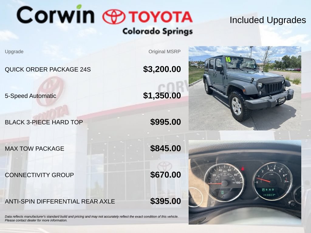 Used 2015 Jeep Wrangler Unlimited Sport w/ Quick Order Package 24S AWD/4WD image 4