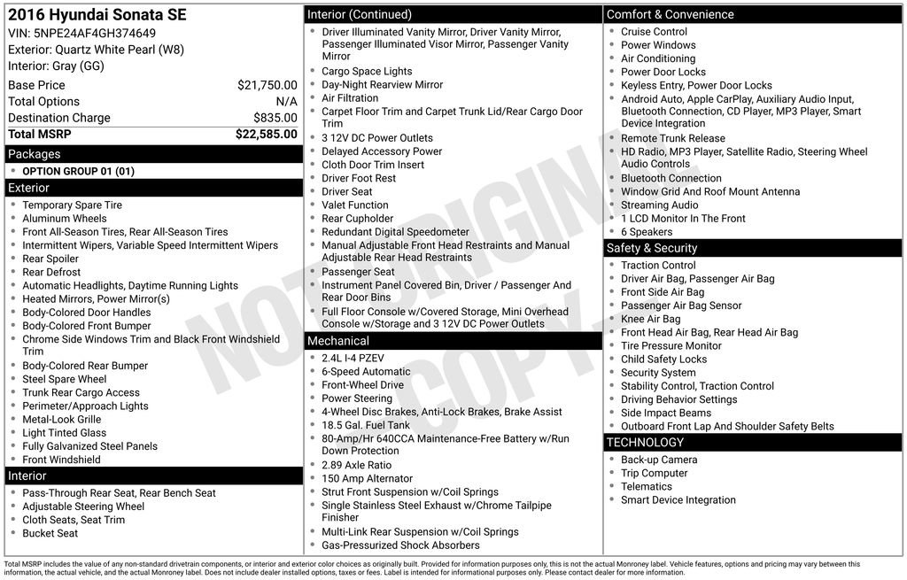 Used 2016 Hyundai Sonata SE image 47