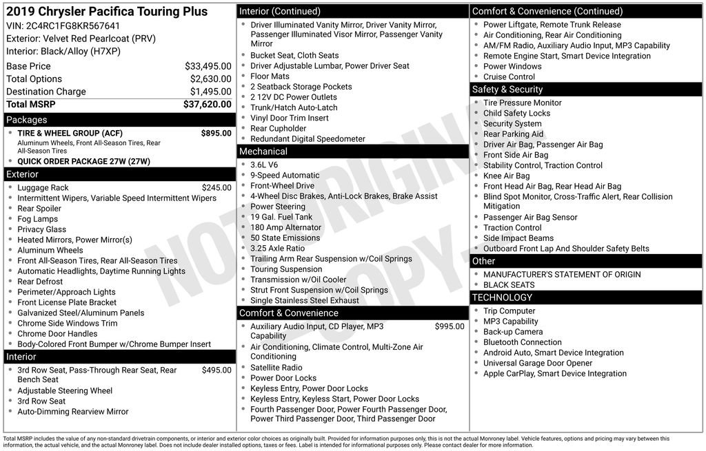 Used 2019 Chrysler Pacifica Touring Plus w/ Tire & Wheel Group FWD image 31