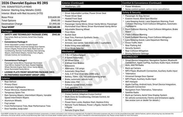 New 2026 Chevrolet Equinox RS w/ Safety and Technology Package AWD/4WD image 25